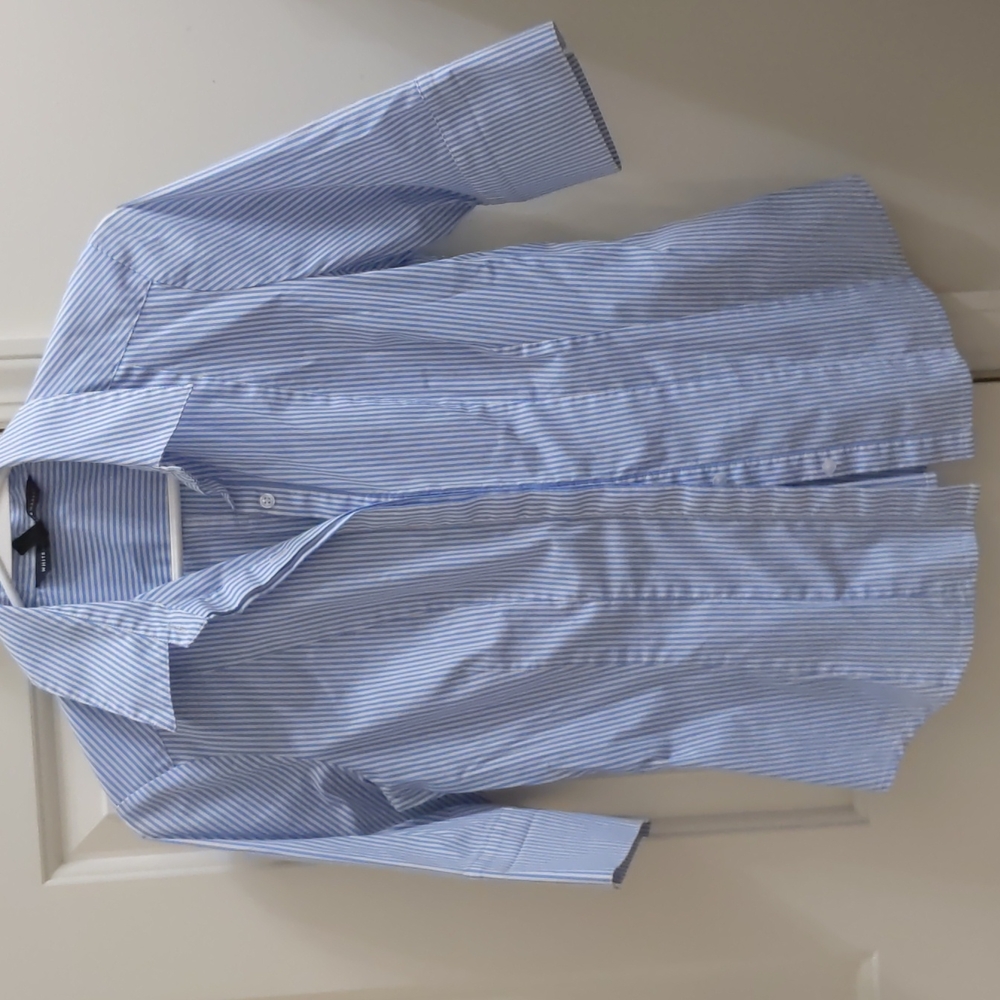 White House Black Market Blue & White Striped Blouse - Size 4
